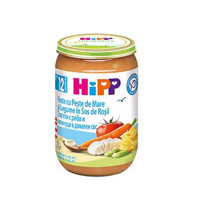 Meniu paste cu peste si legume in sos de rosii, 220 g, Hipp