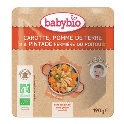 Meniu piure de legume si carne de bibilica, Gr. 12 luni, 190 g, Babybio