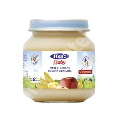 Piure de mere si banane,  6 luni, 125 g, Hero Baby