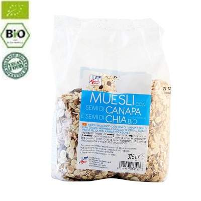 Musli Bio cu seminte de canepa si chia, 375 g, La Finestra Sul Cielo