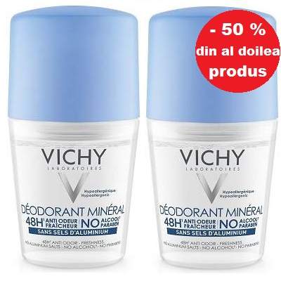 Pachet oferta, antiperspirant roll-on, Mineral, 48H, Vichy