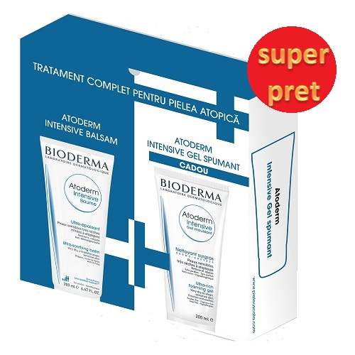 Oferta Pachet Atoderm Intensiv Balsam si Gel spumant, 200 ml+200 ml, Bioderma