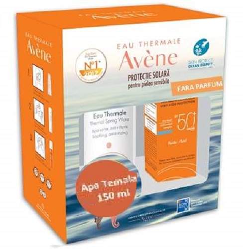 Oferta Pachet Avene Fluid fara parfum SPF50  si Apa Termala Piele Sensibila, Pierre Fabre