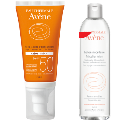 Oferta Pachet Avene Protectie Solara Crema SPF 50+ si Lotiune micelara, Pierre Fabre