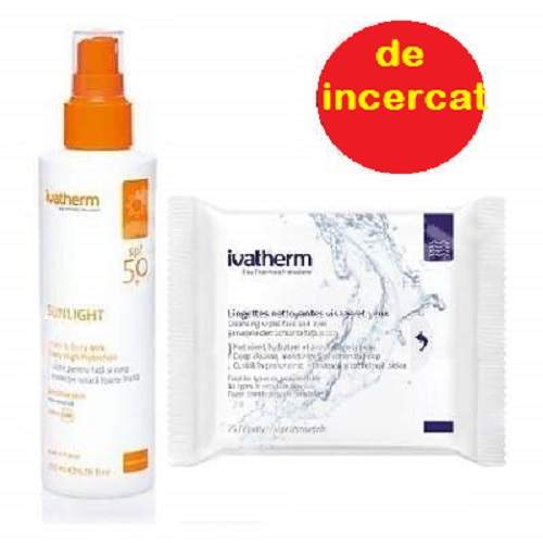 Oferta Pachet Lapte protectie solara pentru fata si corp SPF 50+ Sunlight, 200 ml, Ivatherm