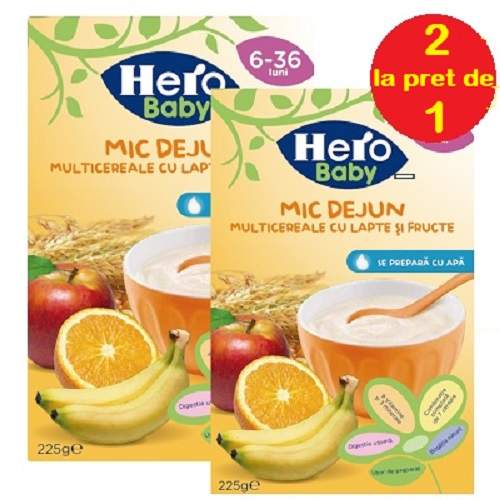 Oferta Pachet Mic Dejun MultiCereale cu fructe si lapte, 225g, Hero Baby