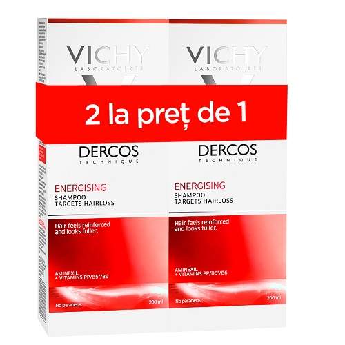 Oferta Pachet Sampon energizant Dercos, 2x200 ml, Vichy