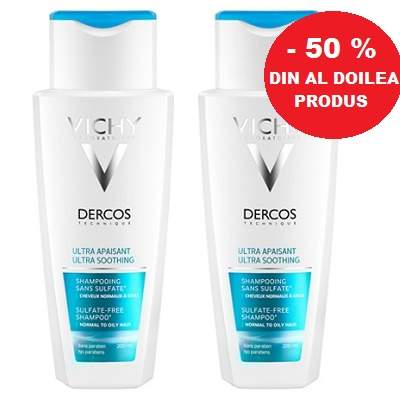 Oferta Pachet Sampon ultra calmant pentru par uscat Dercos, 1+1, Vichy