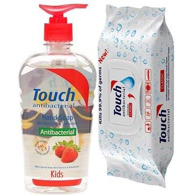 Oferta Pachet Sapun antibacterial Kids si servetele, 500ml, Touch