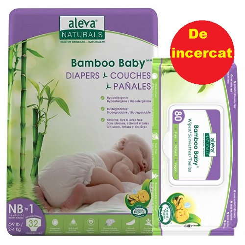 Oferta Pachet Scutec Bamboo Baby nr.1, 2-4Kg, 32 buc, Aleva Naturals