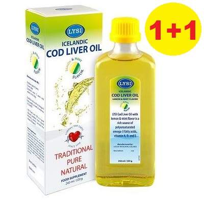 Oferta Pachet Ulei din ficat de cod cu aroma de lamaie si menta, 1+1, 480 ml, Lysi