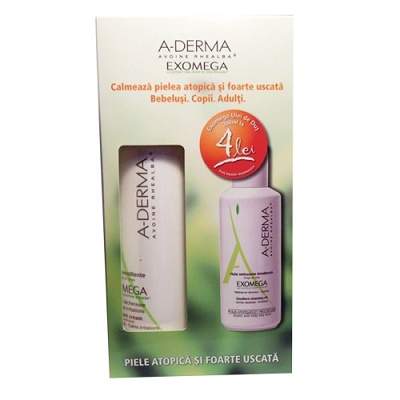 Pachet A Derma Exomega ulei de dus 200 ml plus Crema 400 ml, A-Derma