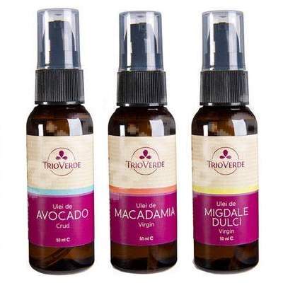 Pachet Ulei de avocado 50ml, Ulei Macadamia 50ml plus Ulei Migdale 50ml, Trio Verde