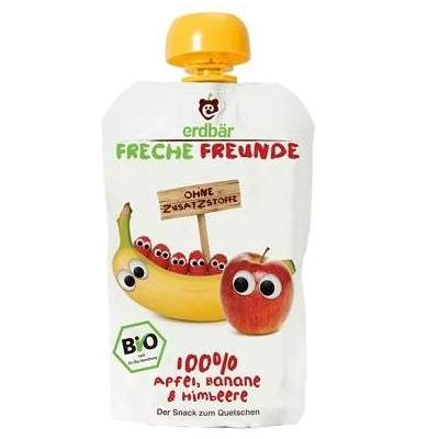 Piure Bio din banane, mere si zmeura, 100 g, Freche Freunde 