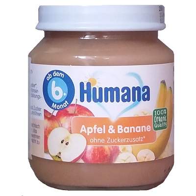 Piure Bio din banane si mar, +6 luni, 125 g, Humana