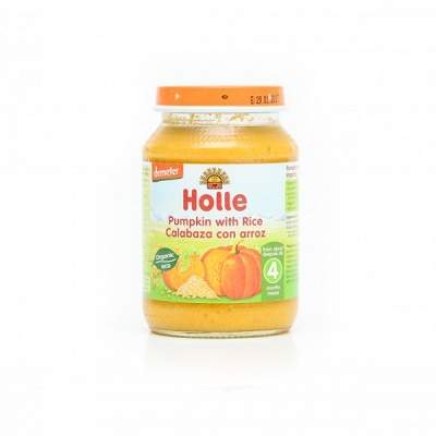 Piure Bio de dovleac si orez, 4 luni, 190 g, Holle Baby Food