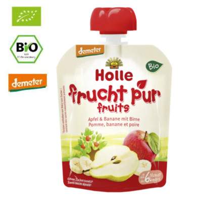 Piure Bio de fructe cu mere, banane si pere, Gr.+6 luni, 90 g, Holle Baby Food