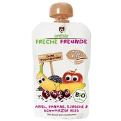 Piure Bio de mere, banane, cirese si orez negru, 100 g, Freche Freunde