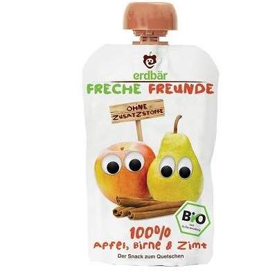 Piure Bio din mere, pere si scortisoara, 100 g, Freche Freunde