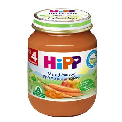 Piure Bio de mere si morcovi, Gr. 4 luni, 125 g, Hipp