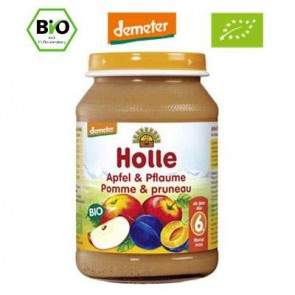 Piure Bio de mere si prune, +6luni, 190 g, Holle Baby Food