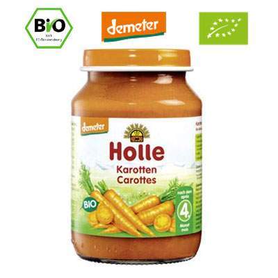 Piure Bio de morcovi, +4luni, 190 g, Holle Baby Food