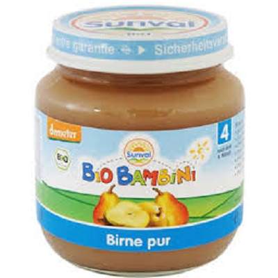 Piure Bio de pere Bio Bambini, +4 luni, 125 g, Sunval