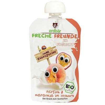 Piure Bio de piersici, maracuja si iaurt, 100 g, Freche Freunde