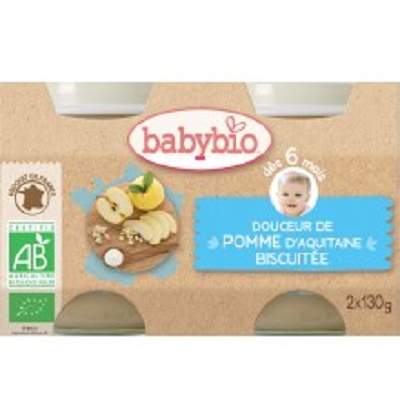 Piure Bio Desert din mere cu biscuiti, +6luni, 2X130g, BabyBio