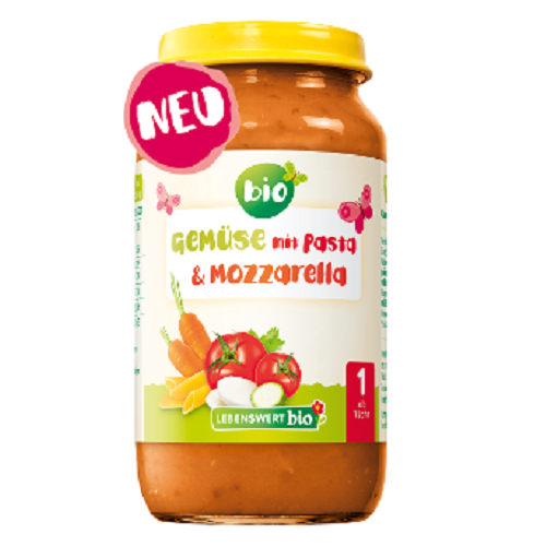 Piure Bio din legume, paste si mozzarella, +1 an, 250 g, Bioland