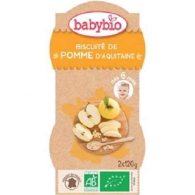 Piure Bio din mere si biscuiti, +6luni, 2x120g, BabyBio