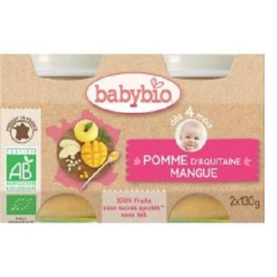 Piure Bio din mere si mango, +4 luni, 2x 130g, BabyBio