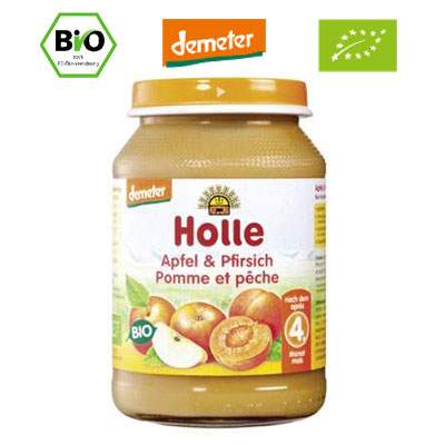 Piure Bio din piersici si mere, Gr. 4 luni, 190 g, Holle Baby Food