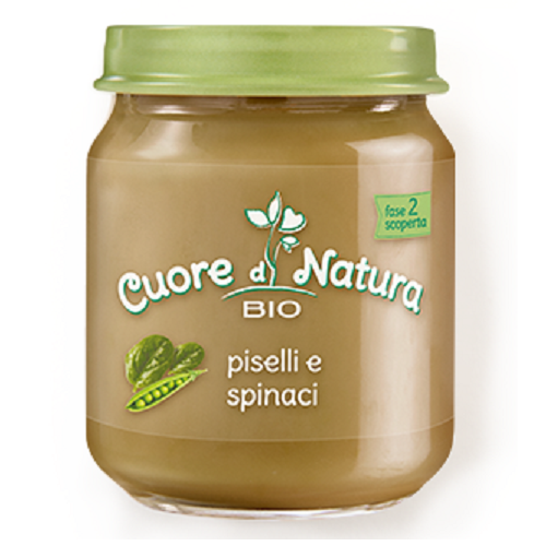 Piure Bio din spanac si mazare, 110 gr, Cuore Di Natura