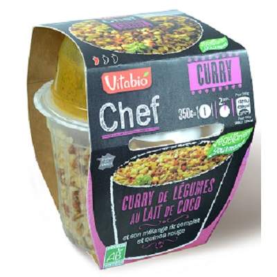 Piure bio, meniu curry cu legume si cocos, 350g, VitaBio