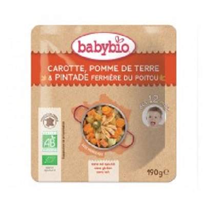 Piure Bio meniu din legume si carne de bibilica, +12luni, 190g, BabyBio