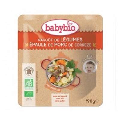 Piure Bio meniu din legume si carne de porc, +12luni, 190g, BabyBio