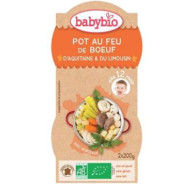 Piure bio, meniu din legume si carne de vita, +12 luni, 2X200g, BabyBio