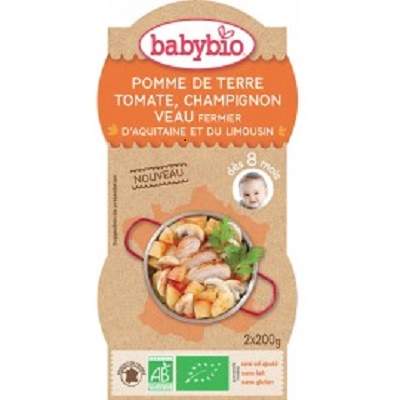 Piure bio meniu din rosii, ciuperci si vitel, +8 luni, 2 x 200g, BabyBio