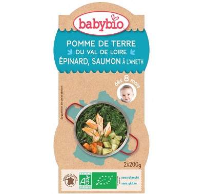 Piure Bio meniu din spanac si peste somon, +8 luni, 2X200g, BabyBio