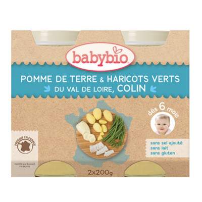 Piure cu cartofi si fasole verde si cod, Gr. 6 luni, 2x200 g, Babybio