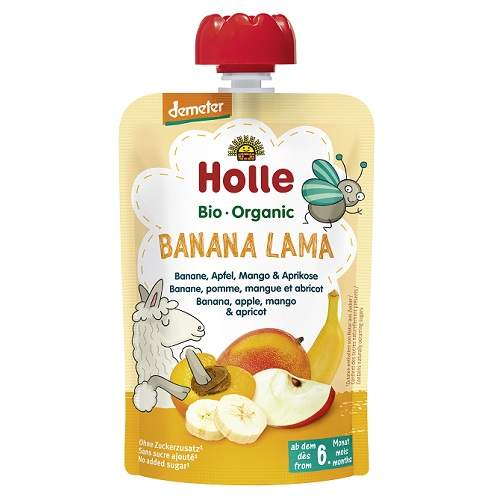 Piure de banane, mere, mango si caise, +6 luni, 100 g, Holle Baby Food