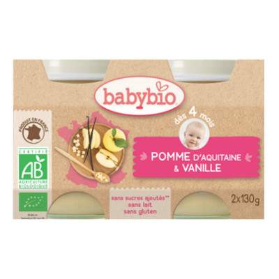 Piure de mere si vanilie, Gr. 4 luni, 2x130 g, Babybio