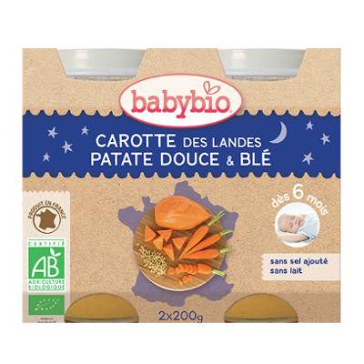 Piure de morcovi, cartof dulce si grau, Gr. 6 luni, 2x200 g, Babybio