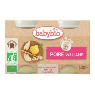 Piure de pere Williams, Gr. 4 luni, 2x130 g, Babybio