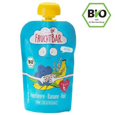 Piure Eco de afine, banane si orez, +6luni, 100g, Frucht Bar