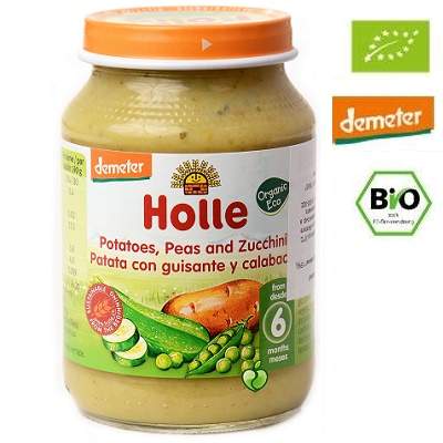 Piure Eco din cartofi, mazare si zucchini, +6 luni, 190 g, Holle Baby Food