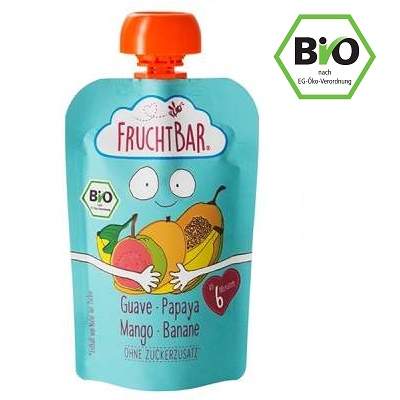 Piure Eco din guava, papaya, mango si banane, 100g, Frucht Bar