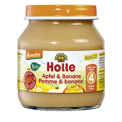 Piure Eco din mere si banane, +4luni, 125 g, Holle Baby Food