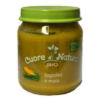 Piure fasole verde si porumb, 110 gr, Cuore Di Natura